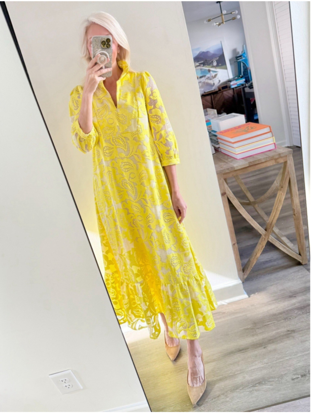 New Tuckernuck Yellow Lace Palmerston Maxi Dress M Ruffle Collar Coastal Prep